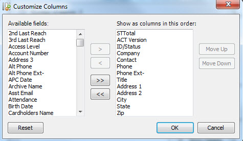 act contact list view columns